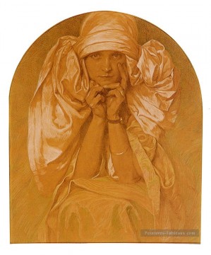  artistes Tableaux - Portrait des Artistes Fille Jaroslava Art Nouveau Tchèque Alphonse Mucha